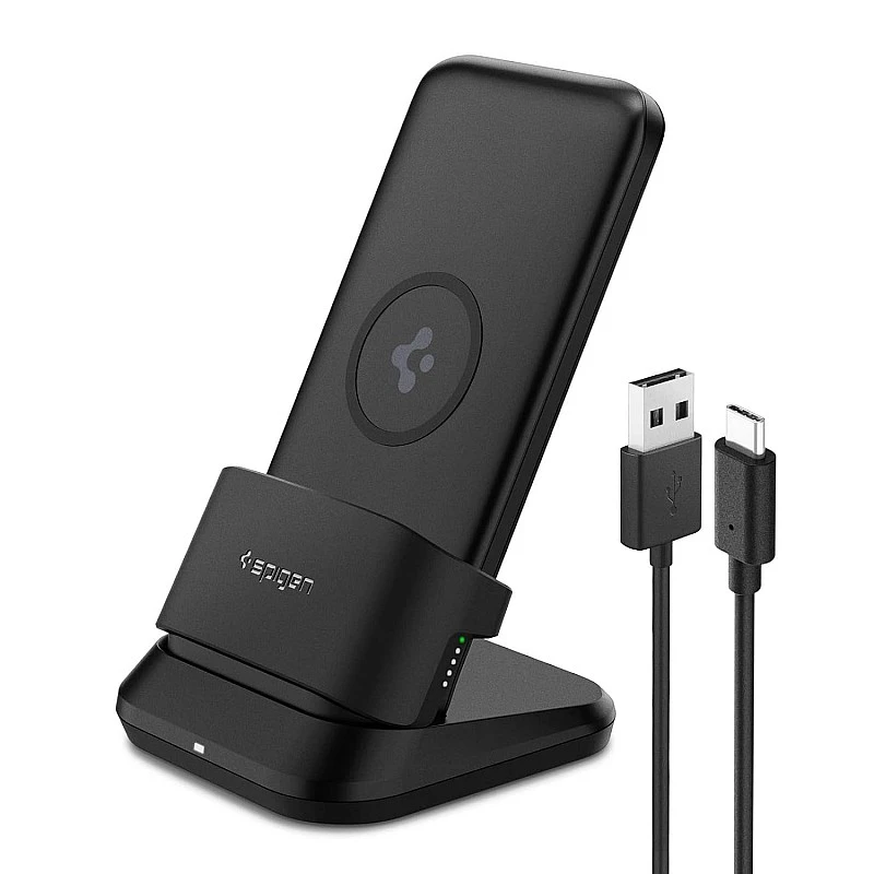 Spigen 3in1 10000mAh Wireless Charging Power Bank with USB-A USB-C 20W Fast Charging, Included USB-A to USB-C Cable, - Black Spigen 3in1 10000mAh Wireless Charging Power Bank with USB-A USB-C 20W Fast Charging, Included USB-A to USB-C Cable, - Black