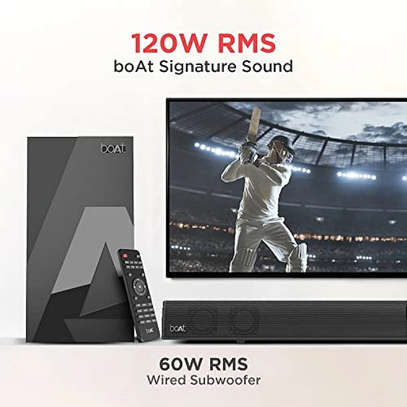 boAt Aavante Bar 1400 Bluetooth Soundbar with 120W RMS Signature Sound, 2.1 Channel, (Premium Black) boAt Aavante Bar 1400 Bluetooth Soundbar with 120W RMS Signature Sound, 2.1 Channel, (Premium Black)