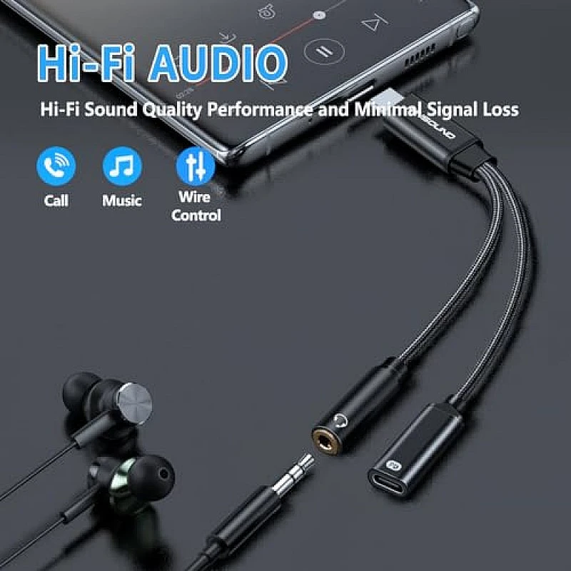 Kinsound USB C to 3.5 mm Jack Audio Adapter, Type C to 3.5mm Jack Audio Connector & PD Fast Charging Kinsound USB C to 3.5 mm Jack Audio Adapter, Type C to 3.5mm Jack Audio Connector & PD Fast Charging