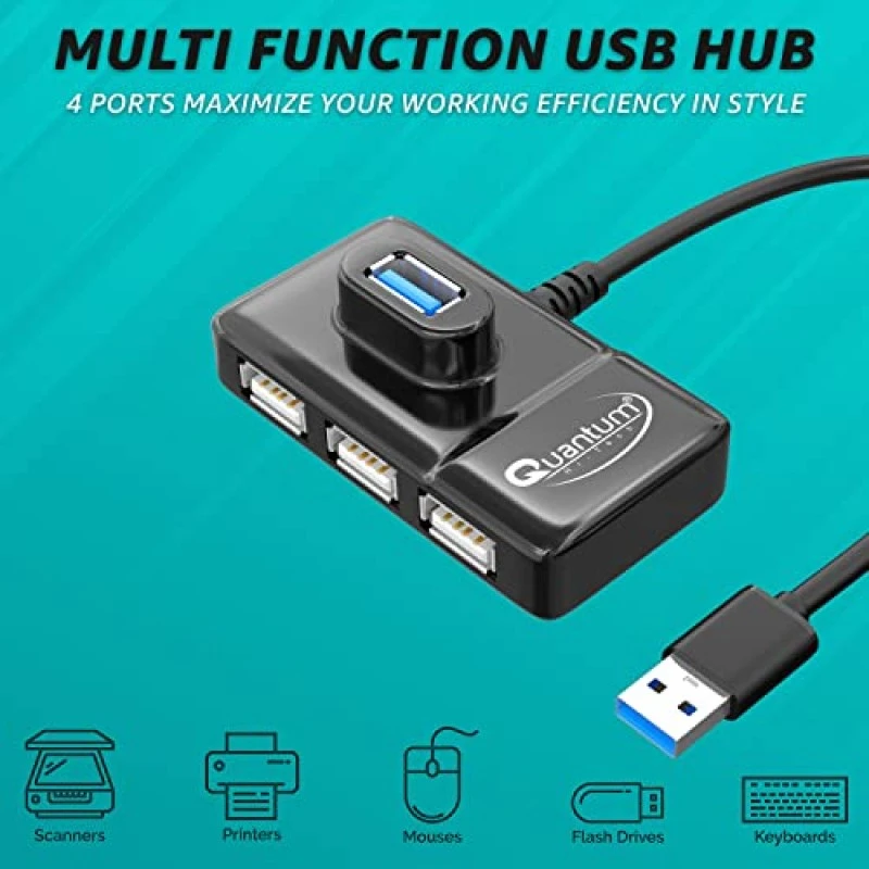 Quantum 4 Port USB Hub with High Speed Data Transfer QHM7532 (Black) Quantum 4 Port USB Hub with High Speed Data Transfer QHM7532 (Black)