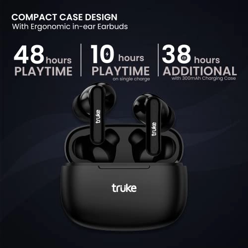 truke Air Buds Lite True Wireless in Ear Earbuds with 10H Single Charge Playtime, Gaming Mode, ENC, AAC Codec, Bluetooth 5.1, IPX4 (Black)