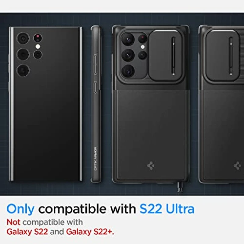 Spigen Optik Armor Back Cover Case Compatible with Galaxy S22 Ultra (TPU + Poly Carbonate Black) Spigen Optik Armor Back Cover Case Compatible with Galaxy S22 Ultra (TPU + Poly Carbonate Black)