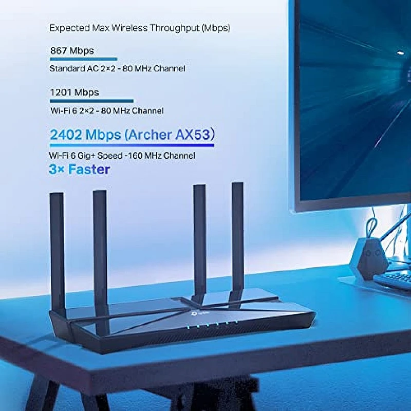 TP-Link Next-Gen Wi-Fi 6 AX3000 Mbps Gigabit Dual Band Smart Wireless Router, OneMesh Supported (Archer AX53), Black TP-Link Next-Gen Wi-Fi 6 AX3000 Mbps Gigabit Dual Band Smart Wireless Router, OneMesh Supported (Archer AX53), Black