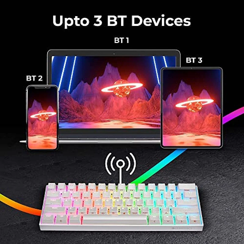 ZEBRONICS Zeb-Max Ninja 61 Keys Wireless Mechanical Keyboard With 3 Bluetooth Connections, 2.4Ghz Nano Receiver, Type C Wired ZEBRONICS Zeb-Max Ninja 61 Keys Wireless Mechanical Keyboard With 3 Bluetooth Connections, 2.4Ghz Nano Receiver, Type C Wired