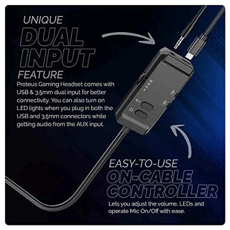 Cosmic Byte Proteus Headset Dual Input USB and 3.5mm, 7.1 Surround Sound, RGB LED, ENC Microphone Black Cosmic Byte Proteus Headset Dual Input USB and 3.5mm, 7.1 Surround Sound, RGB LED, ENC Microphone Black