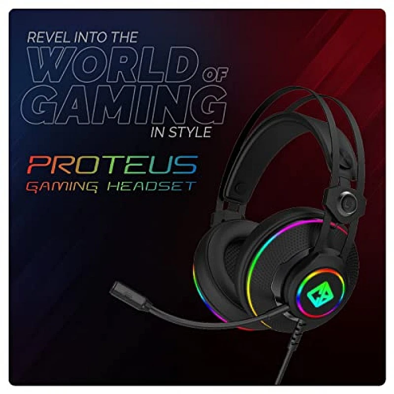 Cosmic Byte Proteus Headset Dual Input USB and 3.5mm, 7.1 Surround Sound, RGB LED, ENC Microphone Black Cosmic Byte Proteus Headset Dual Input USB and 3.5mm, 7.1 Surround Sound, RGB LED, ENC Microphone Black