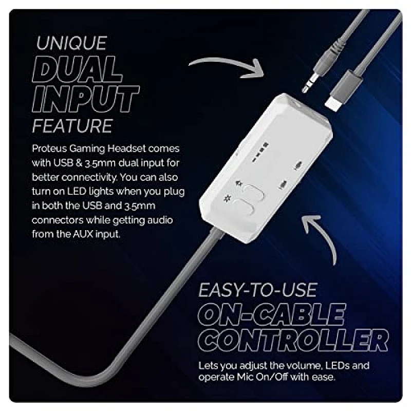 Cosmic Byte Proteus Headset Dual Input USB and 3.5mm, 7.1 Surround Sound, RGB LED, ENC Microphone White Cosmic Byte Proteus Headset Dual Input USB and 3.5mm, 7.1 Surround Sound, RGB LED, ENC Microphone White