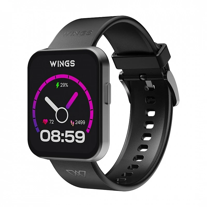 Wings Meta Smartwatch, 1.85" HD IPS Display, BT 5.3 Single Chip Calling 100+ Sport Modes Black Wings Meta Smartwatch, 1.85" HD IPS Display, BT 5.3 Single Chip Calling 100+ Sport Modes Black