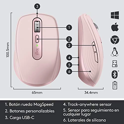 Logitech MX Anywhere 3 Compact Performance Mouse Wireless, 4000DPI Sensor, USB-C, Bluetooth,- Graphite