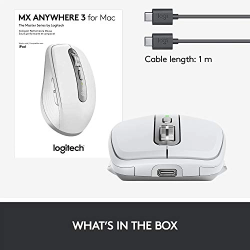 Logitech MX Anywhere 3 Compact Performance Mouse Wireless, 4000DPI Sensor, USB-C, Bluetooth,- Graphite