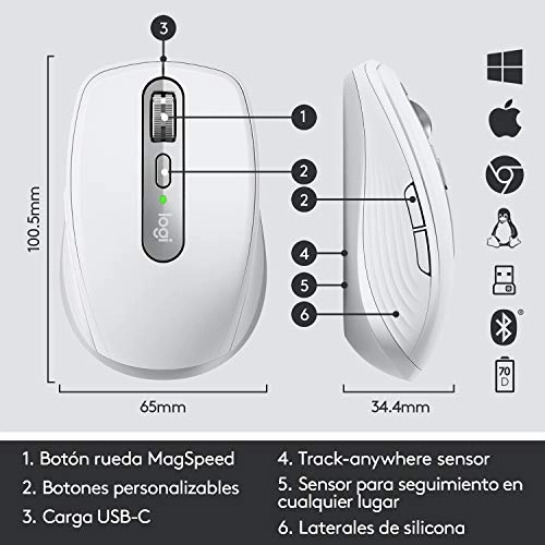 Logitech MX Anywhere 3 Compact Performance Mouse Wireless, 4000DPI Sensor, USB-C, Bluetooth,- Graphite