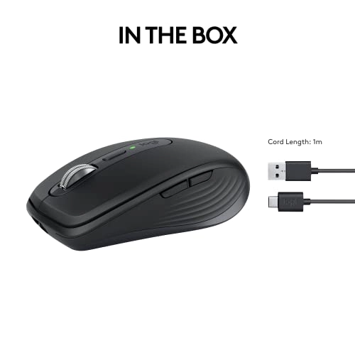Logitech MX Anywhere 3 Compact Performance Mouse Wireless, 4000DPI Sensor, USB-C, Bluetooth,- Graphite