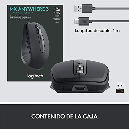 Logitech MX Anywhere 3 Compact Performance Mouse Wireless, 4000DPI Sensor, USB-C, Bluetooth,- Graphite