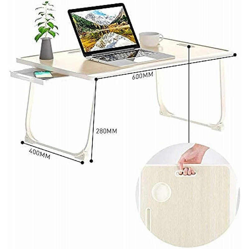 Tarkan Portable Folding Laptop Desk for Bed, Lapdesk with Handle, Drawer, Cup and Mobile Tablet Holder for Study, Eating, Work (Beige) Tarkan Portable Folding Laptop Desk for Bed, Lapdesk with Handle, Drawer, Cup and Mobile Tablet Holder for Study, Eating, Work (Beige)