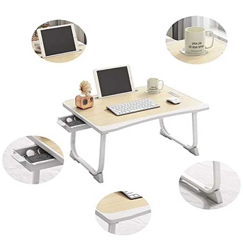 Tarkan Portable Folding Laptop Desk for Bed, Lapdesk with Handle, Drawer, Cup and Mobile Tablet Holder for Study, Eating, Work (Beige) Tarkan Portable Folding Laptop Desk for Bed, Lapdesk with Handle, Drawer, Cup and Mobile Tablet Holder for Study, Eating, Work (Beige)