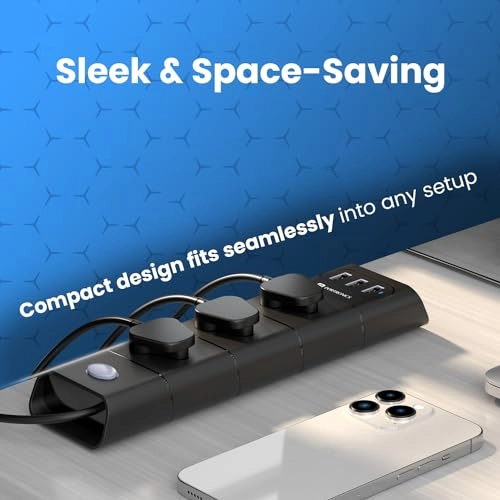 Portronics Power Plate 6 with 4 USB Port + 5 Power Sockets Extension Board, 2500W Power Converter, Cord Length 3Mtr (Black) Portronics Power Plate 6 with 4 USB Port + 5 Power Sockets Extension Board, 2500W Power Converter, Cord Length 3Mtr (Black)