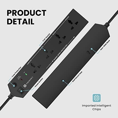 Portronics Power Plate 6 with 4 USB Port + 5 Power Sockets Extension Board, 2500W Power Converter, Cord Length 3Mtr (Black) Portronics Power Plate 6 with 4 USB Port + 5 Power Sockets Extension Board, 2500W Power Converter, Cord Length 3Mtr (Black)