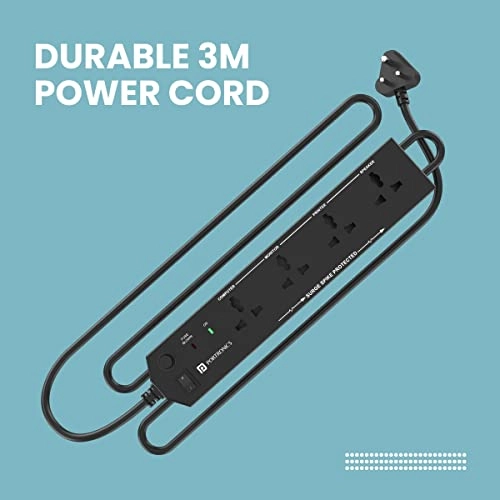 Portronics Power Plate 6 with 4 USB Port + 5 Power Sockets Extension Board, 2500W Power Converter, Cord Length 3Mtr (Black) Portronics Power Plate 6 with 4 USB Port + 5 Power Sockets Extension Board, 2500W Power Converter, Cord Length 3Mtr (Black)