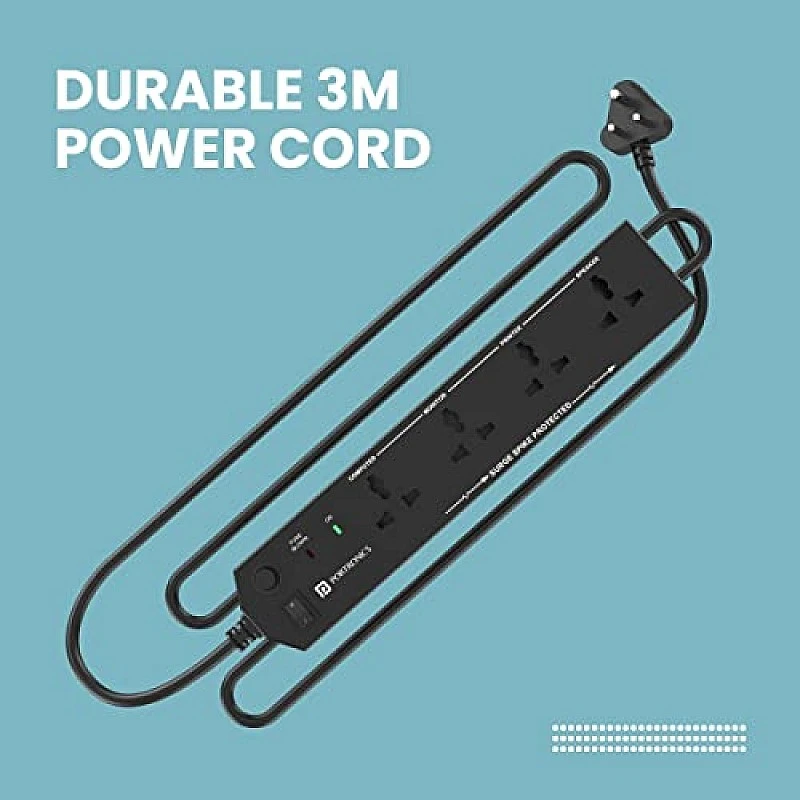 Portronics Power Plate 6 with 4 USB Port + 5 Power Sockets Extension Board, 2500W Power Converter, Cord Length 3Mtr (Black) Portronics Power Plate 6 with 4 USB Port + 5 Power Sockets Extension Board, 2500W Power Converter, Cord Length 3Mtr (Black)