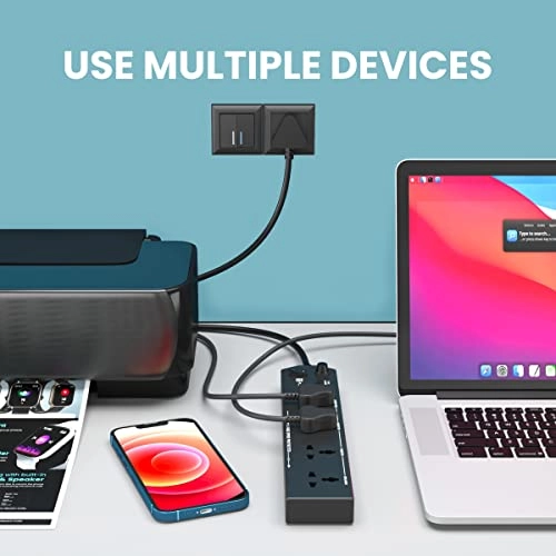 Portronics Power Plate 6 with 4 USB Port + 5 Power Sockets Extension Board, 2500W Power Converter, Cord Length 3Mtr (Black) Portronics Power Plate 6 with 4 USB Port + 5 Power Sockets Extension Board, 2500W Power Converter, Cord Length 3Mtr (Black)