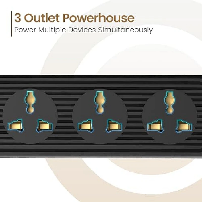 Portronics Power Plate 6 with 4 USB Port + 5 Power Sockets Extension Board, 2500W Power Converter, Cord Length 3Mtr (Black) Portronics Power Plate 6 with 4 USB Port + 5 Power Sockets Extension Board, 2500W Power Converter, Cord Length 3Mtr (Black)