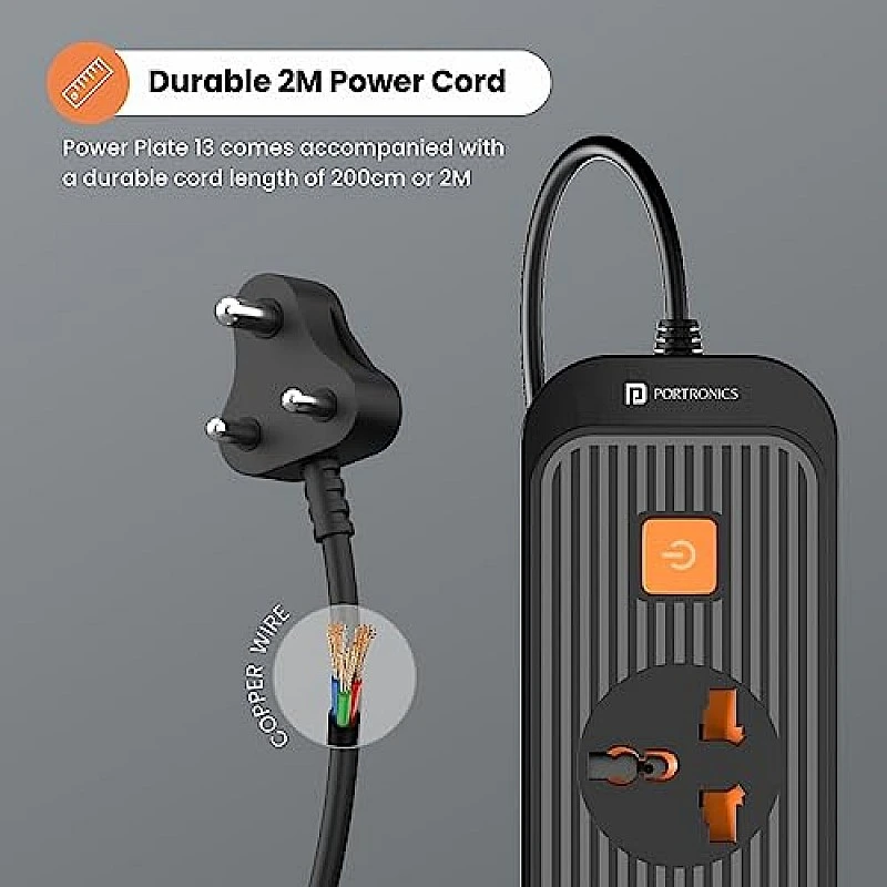 Portronics Power Plate 6 with 4 USB Port + 5 Power Sockets Extension Board, 2500W Power Converter, Cord Length 3Mtr (Black) Portronics Power Plate 6 with 4 USB Port + 5 Power Sockets Extension Board, 2500W Power Converter, Cord Length 3Mtr (Black)
