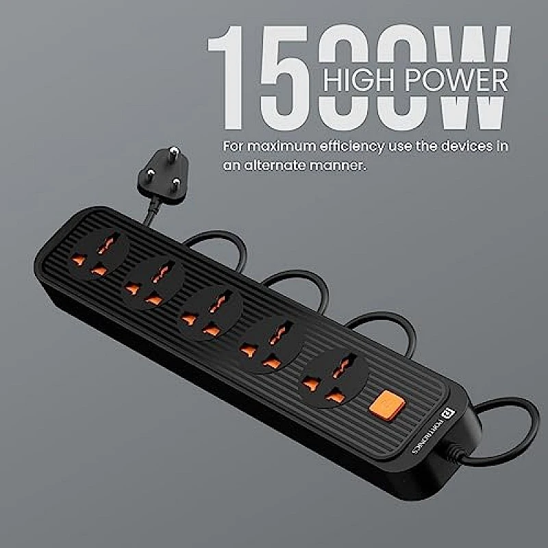 Portronics Power Plate 6 with 4 USB Port + 5 Power Sockets Extension Board, 2500W Power Converter, Cord Length 3Mtr (Black) Portronics Power Plate 6 with 4 USB Port + 5 Power Sockets Extension Board, 2500W Power Converter, Cord Length 3Mtr (Black)