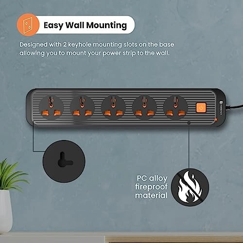Portronics Power Plate 6 with 4 USB Port + 5 Power Sockets Extension Board, 2500W Power Converter, Cord Length 3Mtr (Black) Portronics Power Plate 6 with 4 USB Port + 5 Power Sockets Extension Board, 2500W Power Converter, Cord Length 3Mtr (Black)