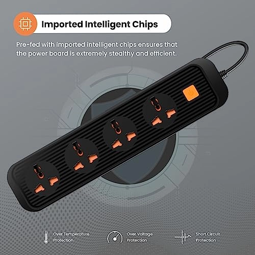 Portronics Power Plate 6 with 4 USB Port + 5 Power Sockets Extension Board, 2500W Power Converter, Cord Length 3Mtr (Black) Portronics Power Plate 6 with 4 USB Port + 5 Power Sockets Extension Board, 2500W Power Converter, Cord Length 3Mtr (Black)