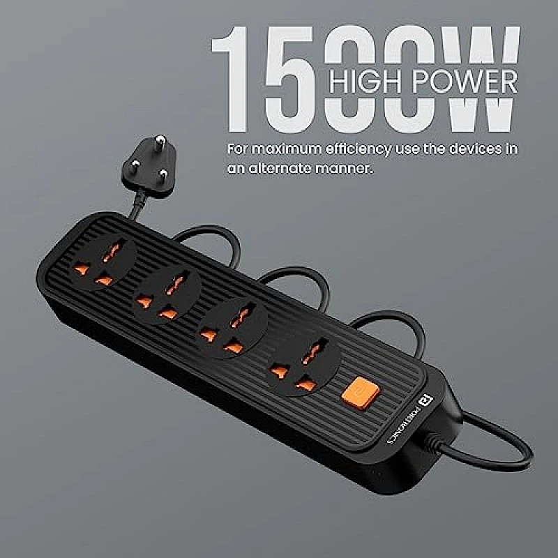Portronics Power Plate 6 with 4 USB Port + 5 Power Sockets Extension Board, 2500W Power Converter, Cord Length 3Mtr (Black) Portronics Power Plate 6 with 4 USB Port + 5 Power Sockets Extension Board, 2500W Power Converter, Cord Length 3Mtr (Black)