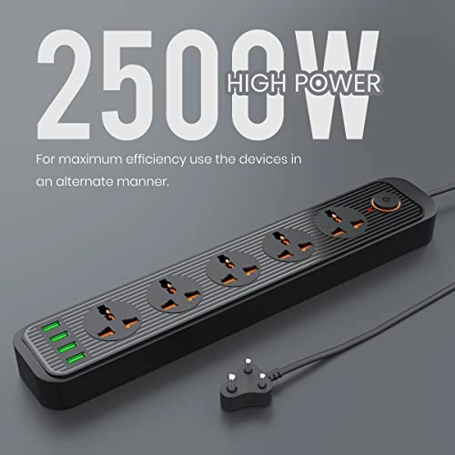 Portronics Power Plate 6 with 4 USB Port + 5 Power Sockets Extension Board, 2500W Power Converter, Cord Length 3Mtr (Black) Portronics Power Plate 6 with 4 USB Port + 5 Power Sockets Extension Board, 2500W Power Converter, Cord Length 3Mtr (Black)
