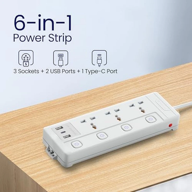 Portronics Power Plate 6 with 4 USB Port + 5 Power Sockets Extension Board, 2500W Power Converter, Cord Length 3Mtr (Black) Portronics Power Plate 6 with 4 USB Port + 5 Power Sockets Extension Board, 2500W Power Converter, Cord Length 3Mtr (Black)