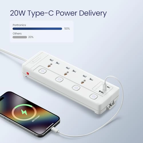 Portronics Power Plate 6 with 4 USB Port + 5 Power Sockets Extension Board, 2500W Power Converter, Cord Length 3Mtr (Black) Portronics Power Plate 6 with 4 USB Port + 5 Power Sockets Extension Board, 2500W Power Converter, Cord Length 3Mtr (Black)