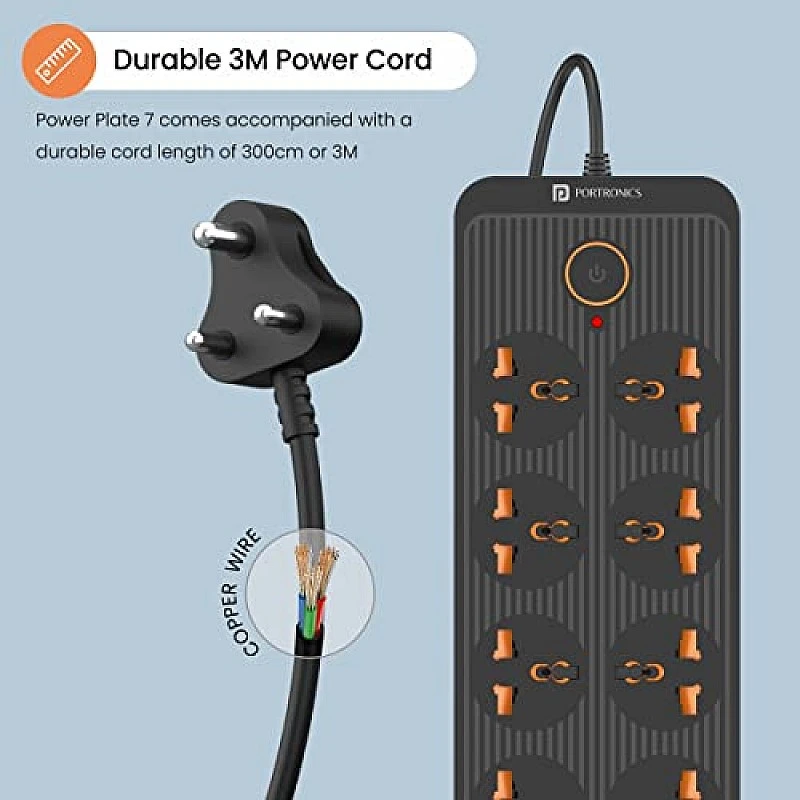 Portronics Power Plate 6 with 4 USB Port + 5 Power Sockets Extension Board, 2500W Power Converter, Cord Length 3Mtr (Black) Portronics Power Plate 6 with 4 USB Port + 5 Power Sockets Extension Board, 2500W Power Converter, Cord Length 3Mtr (Black)