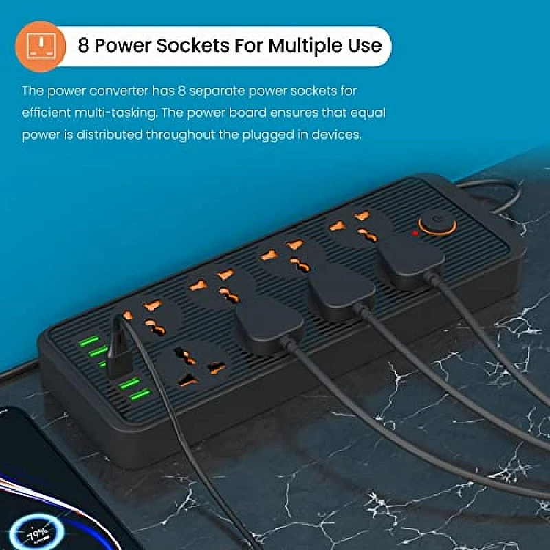 Portronics Power Plate 6 with 4 USB Port + 5 Power Sockets Extension Board, 2500W Power Converter, Cord Length 3Mtr (Black) Portronics Power Plate 6 with 4 USB Port + 5 Power Sockets Extension Board, 2500W Power Converter, Cord Length 3Mtr (Black)