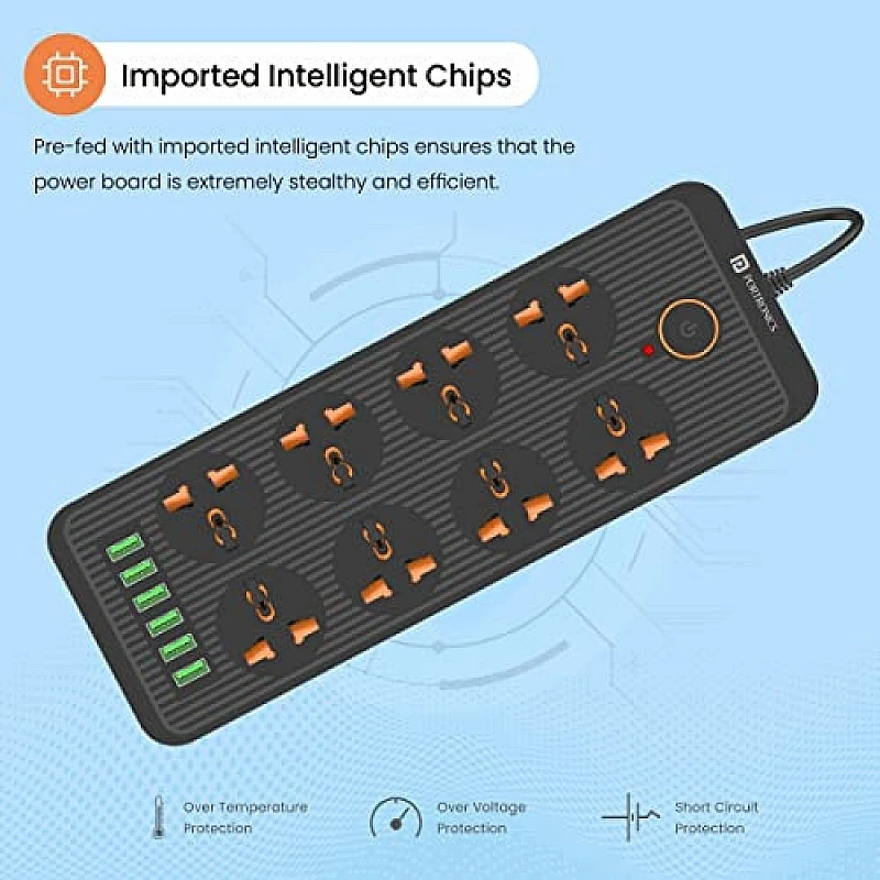 Portronics Power Plate 6 with 4 USB Port + 5 Power Sockets Extension Board, 2500W Power Converter, Cord Length 3Mtr (Black) Portronics Power Plate 6 with 4 USB Port + 5 Power Sockets Extension Board, 2500W Power Converter, Cord Length 3Mtr (Black)