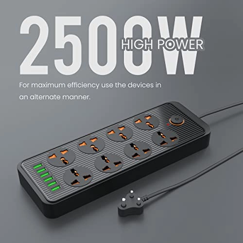 Portronics Power Plate 6 with 4 USB Port + 5 Power Sockets Extension Board, 2500W Power Converter, Cord Length 3Mtr (Black) Portronics Power Plate 6 with 4 USB Port + 5 Power Sockets Extension Board, 2500W Power Converter, Cord Length 3Mtr (Black)