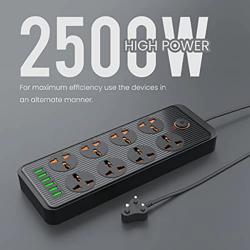 Portronics Power Plate 6 with 4 USB Port + 5 Power Sockets Extension Board, 2500W Power Converter, Cord Length 3Mtr (Black) Portronics Power Plate 6 with 4 USB Port + 5 Power Sockets Extension Board, 2500W Power Converter, Cord Length 3Mtr (Black)