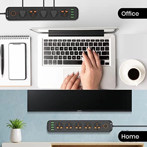 Portronics Power Plate 6 with 4 USB Port + 5 Power Sockets Extension Board, 2500W Power Converter, Cord Length 3Mtr (Black) Portronics Power Plate 6 with 4 USB Port + 5 Power Sockets Extension Board, 2500W Power Converter, Cord Length 3Mtr (Black)