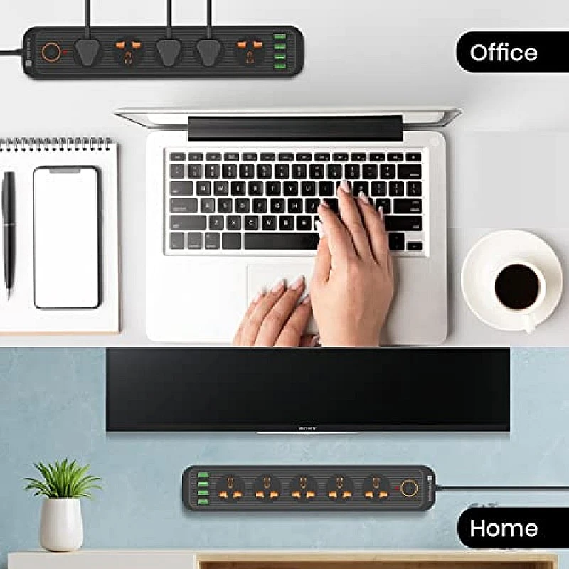 Portronics Power Plate 6 with 4 USB Port + 5 Power Sockets Extension Board, 2500W Power Converter, Cord Length 3Mtr (Black) Portronics Power Plate 6 with 4 USB Port + 5 Power Sockets Extension Board, 2500W Power Converter, Cord Length 3Mtr (Black)