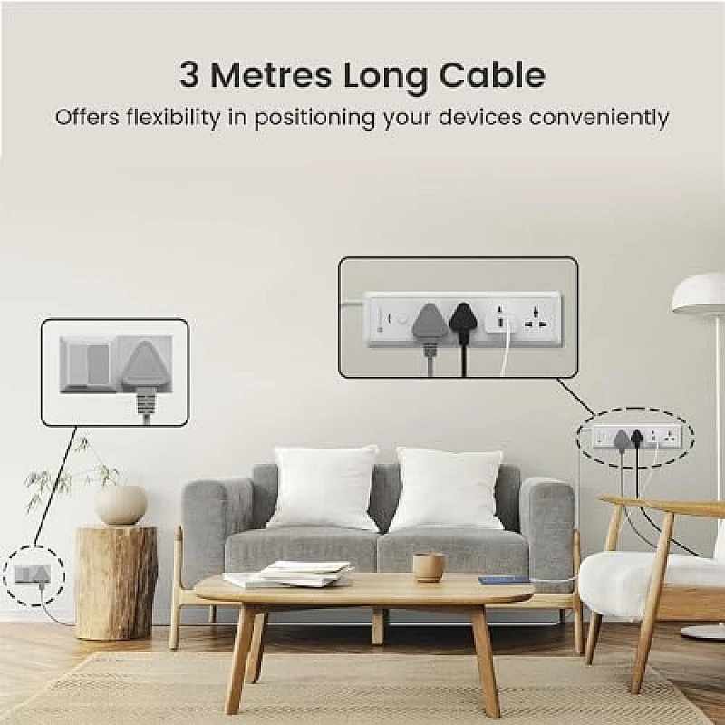 Portronics Power Plate 6 with 4 USB Port + 5 Power Sockets Extension Board, 2500W Power Converter, Cord Length 3Mtr (Black) Portronics Power Plate 6 with 4 USB Port + 5 Power Sockets Extension Board, 2500W Power Converter, Cord Length 3Mtr (Black)