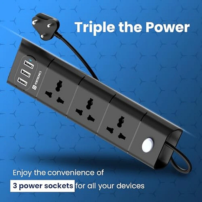 Portronics Power Plate 6 with 4 USB Port + 5 Power Sockets Extension Board, 2500W Power Converter, Cord Length 3Mtr (Black) Portronics Power Plate 6 with 4 USB Port + 5 Power Sockets Extension Board, 2500W Power Converter, Cord Length 3Mtr (Black)