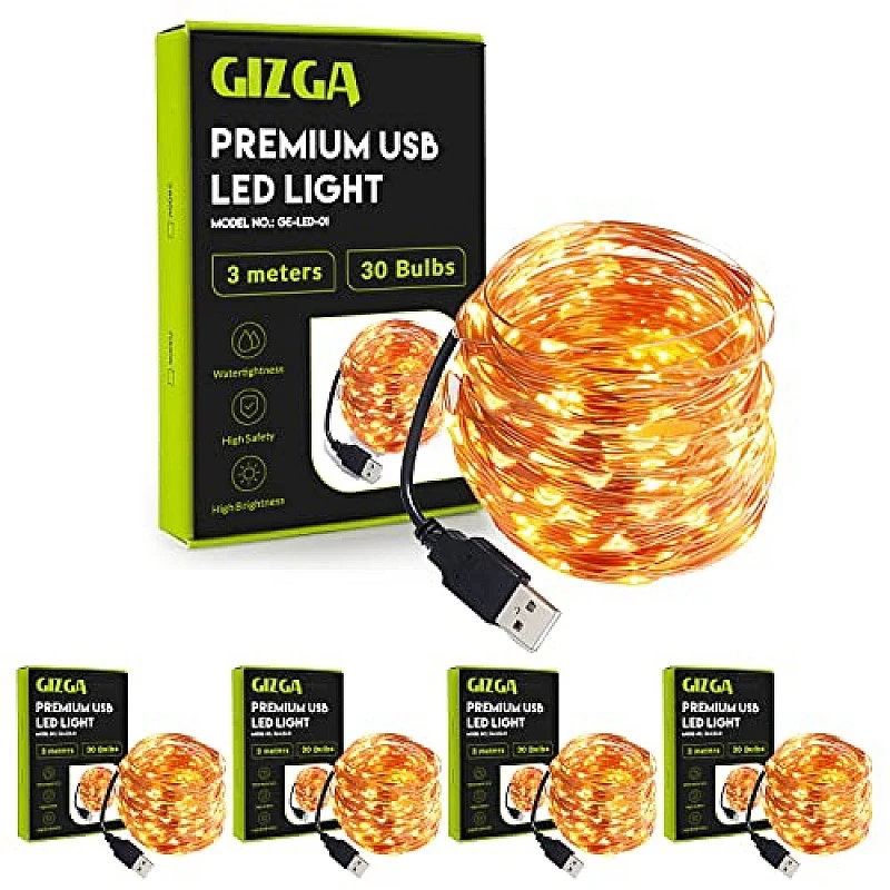 GIZGA essentials Copper LED Fairy String Lights with USB, High Brightness Party Light, 3 Meter, Warm White, Pack of 5 GIZGA essentials Copper LED Fairy String Lights with USB, High Brightness Party Light, 3 Meter, Warm White, Pack of 5