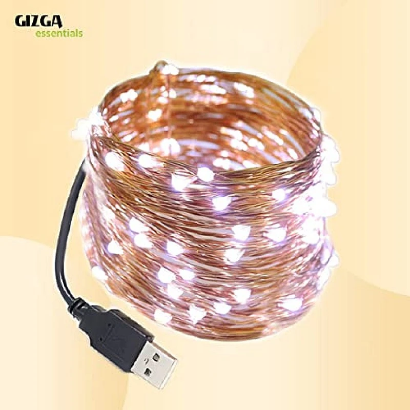 GIZGA essentials Copper LED Fairy String Lights with USB, High Brightness Party Light, 3 Meter, Warm White, Pack of 5 GIZGA essentials Copper LED Fairy String Lights with USB, High Brightness Party Light, 3 Meter, Warm White, Pack of 5