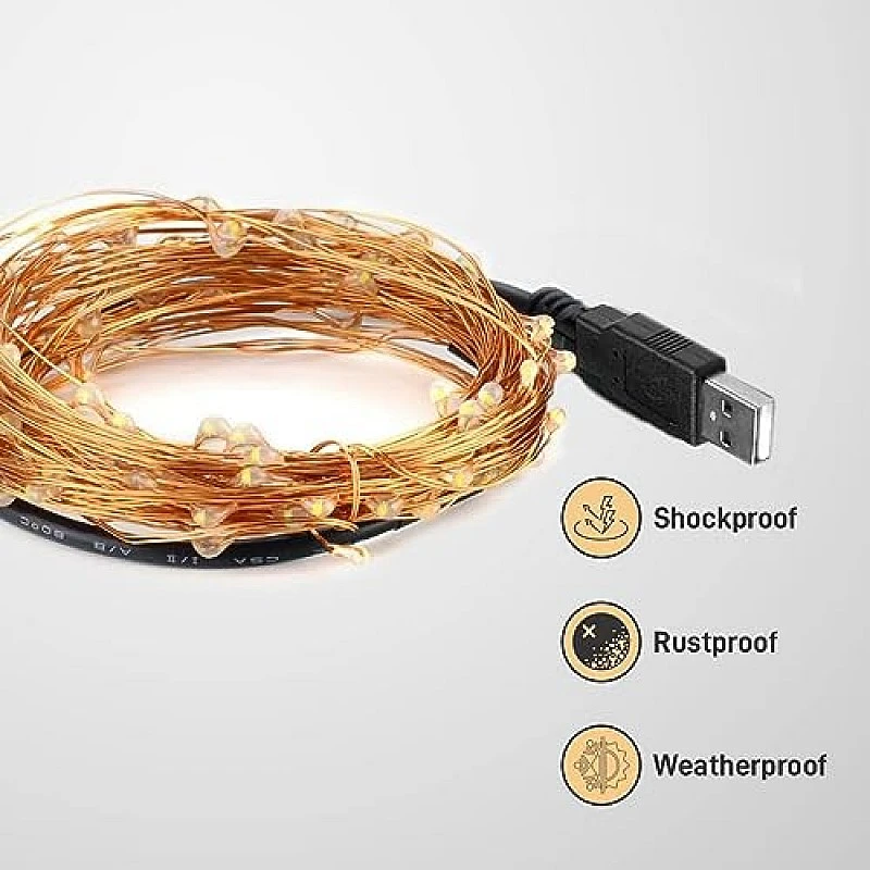 GIZGA essentials Copper LED Fairy String Lights with USB, High Brightness Party Light, 3 Meter, Warm White, Pack of 5 GIZGA essentials Copper LED Fairy String Lights with USB, High Brightness Party Light, 3 Meter, Warm White, Pack of 5