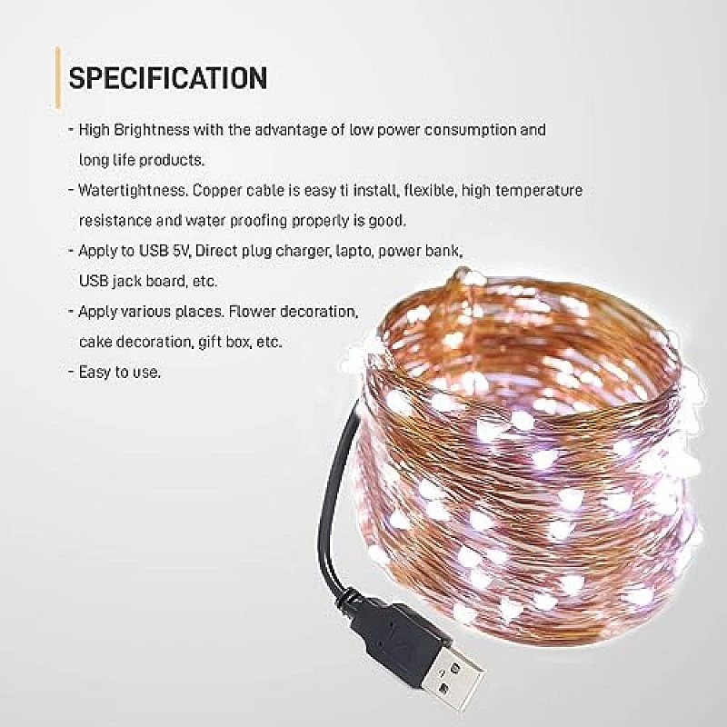 GIZGA essentials Copper LED Fairy String Lights with USB, High Brightness Party Light, 3 Meter, Warm White, Pack of 5 GIZGA essentials Copper LED Fairy String Lights with USB, High Brightness Party Light, 3 Meter, Warm White, Pack of 5