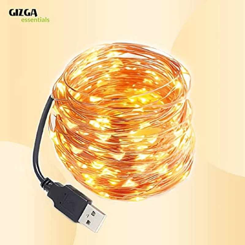 GIZGA essentials Copper LED Fairy String Lights with USB, High Brightness Party Light, 3 Meter, Warm White, Pack of 5 GIZGA essentials Copper LED Fairy String Lights with USB, High Brightness Party Light, 3 Meter, Warm White, Pack of 5