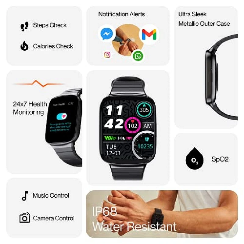 Ambrane Edge Smartwatch with 500 Nits Brightness (4.2cm) Full-Touch LucidDisplay (Raven Black) Ambrane Edge Smartwatch with 500 Nits Brightness (4.2cm) Full-Touch LucidDisplay (Raven Black)