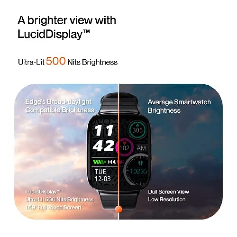 Ambrane Edge Smartwatch with 500 Nits Brightness (4.2cm) Full-Touch LucidDisplay (Raven Black) Ambrane Edge Smartwatch with 500 Nits Brightness (4.2cm) Full-Touch LucidDisplay (Raven Black)