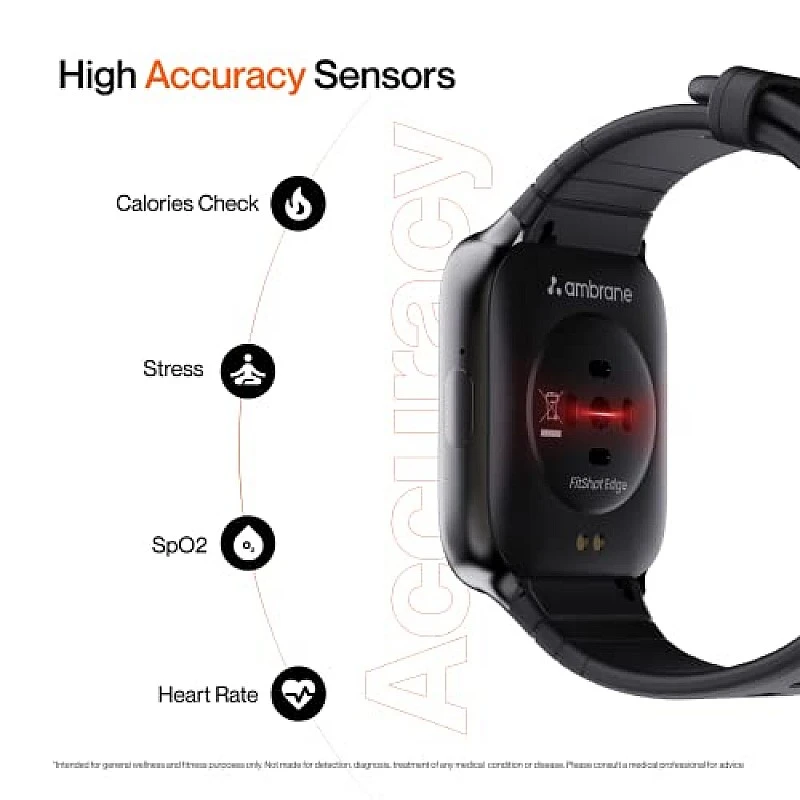 Ambrane Edge Smartwatch with 500 Nits Brightness (4.2cm) Full-Touch LucidDisplay (Raven Black) Ambrane Edge Smartwatch with 500 Nits Brightness (4.2cm) Full-Touch LucidDisplay (Raven Black)